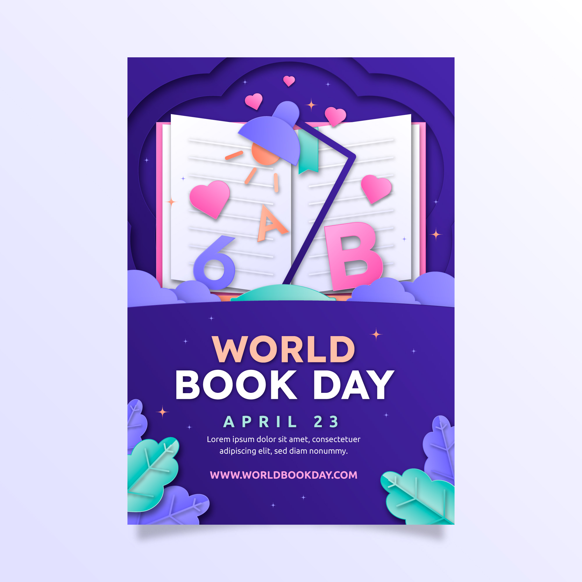 Paper-style vertical poster template for World Book Day celebration ...