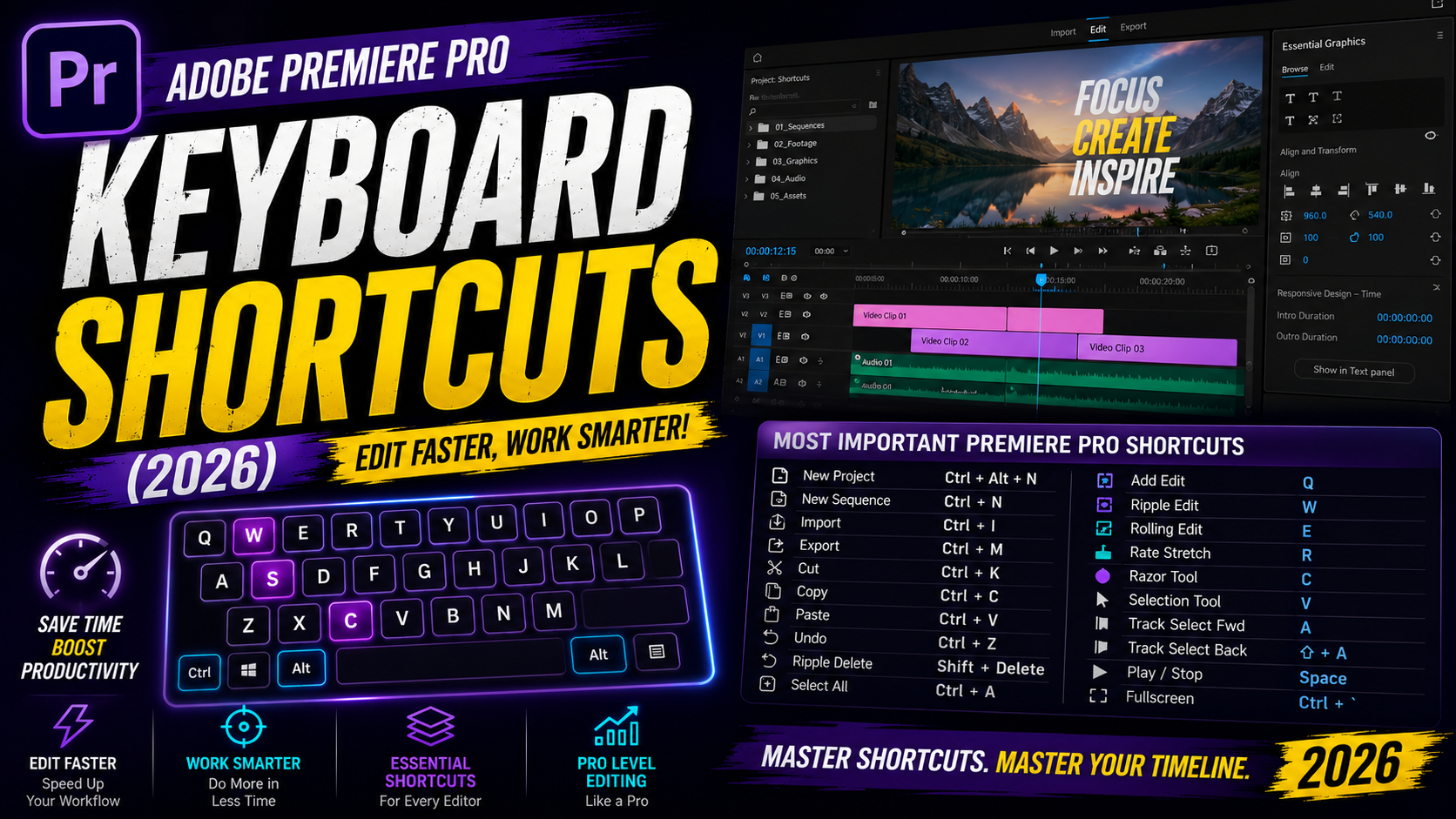 Adobe Premiere Pro Keyboard Shortcuts (2026)